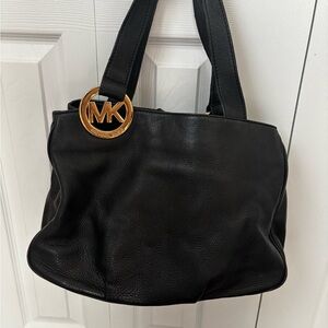 Michael Kors Black Shoulder Bag with Gold MK Charm